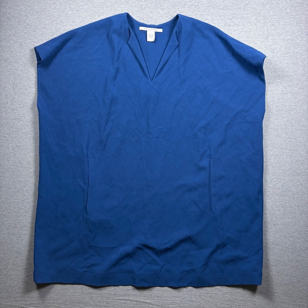 Diane von Furstenberg Squaretan Dress Large Royal Blue Silk Shift Mini V-Neck